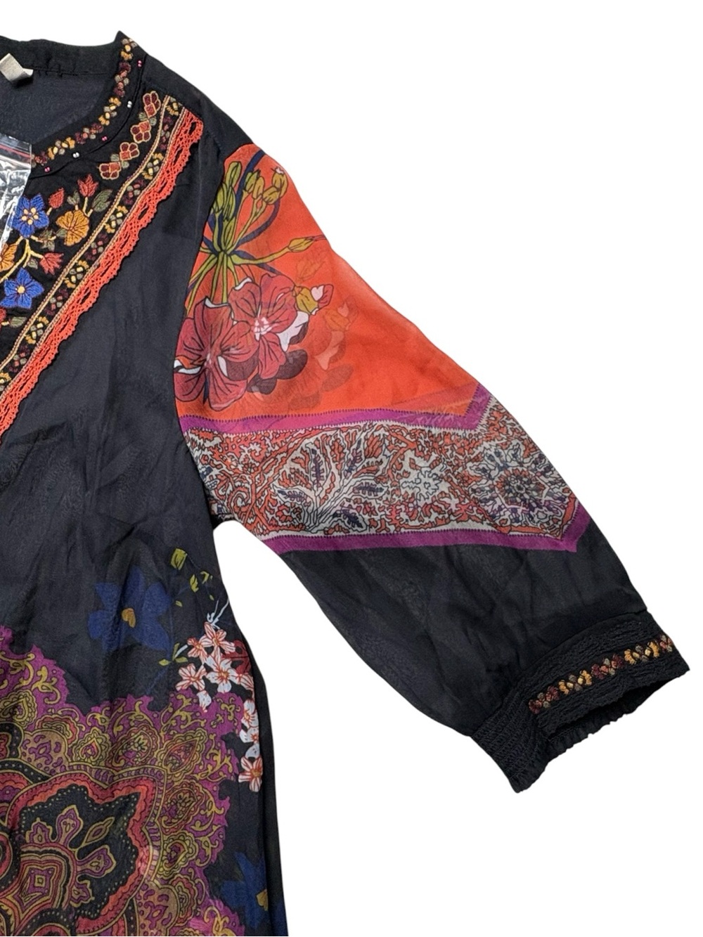 NEW Soft Surroundings Batik Horizon Tunic Blouse M 3/4 Sleeve Semi-Sheer - Picture 3 of 9